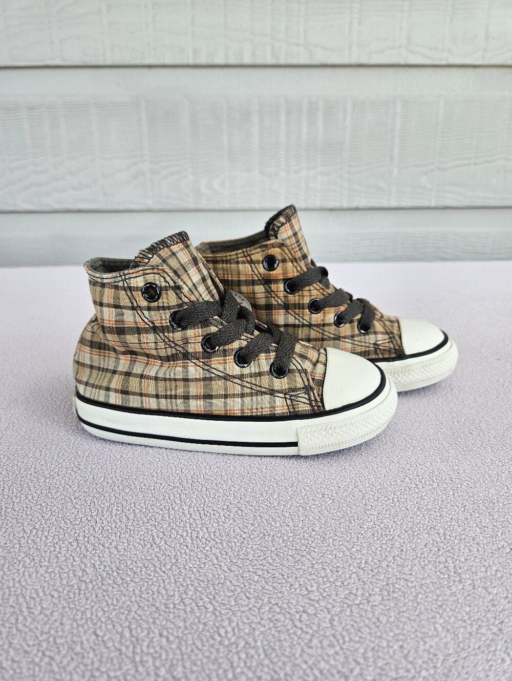Converse CTAS High TD Brown Plaid Sneaker Toddler SZ 7 Canvas Fall Tie Skate